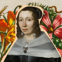 Pintura María Sibylla Merian y sus grabados de flores y aves.
