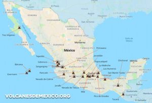 Mapa de volcanes por el Servicio Geológico Mexicano