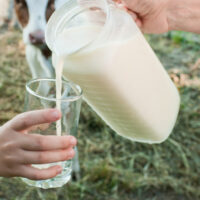 Una persona sirviéndose un vaso de leche