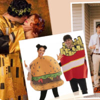 Disfraces de pareja de pinturas, películas y hamburguesa y papas fritas