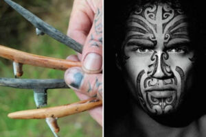 Herramientas punzantes hechas de huesos o dientes de animales para hacer tatuajes