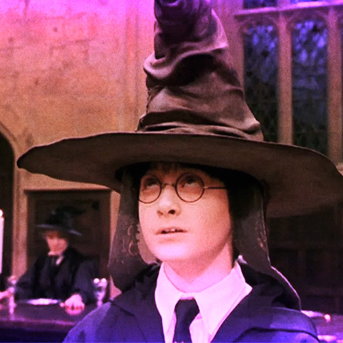 Harry Potter con el sombrero para elegir la casa que iba a ser