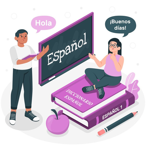 Ilustración de una persona enseñando español a otra persona