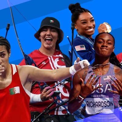 Mujeres deportistas de los Juegos Olimpicos Simone Biles, Alejandra Valencia, Ana Paula Vázquez y Ángela Ruiz, Imane Khelif