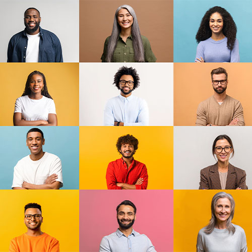 Hombres y mujeres de diferentes etnias, razas y colores de piel