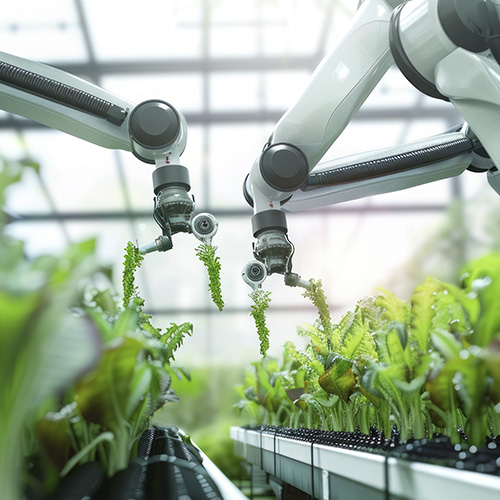 Brazos roboticos trabajando en un botánico